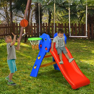 Costway 2 Step Folding Slide with Basketball Hoop for Indoor & Outdoor Play