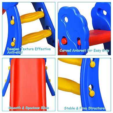 Costway 2 Step Folding Slide with Basketball Hoop for Indoor & Outdoor Play
