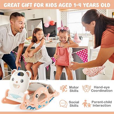 Costway 4-in-1 Kids Slide Rocking Toy with Basketball Hoop and Rings