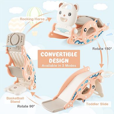 Costway 4-in-1 Kids Slide Rocking Toy with Basketball Hoop and Rings