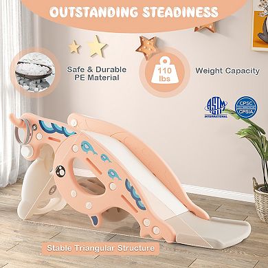 Costway 4-in-1 Kids Slide Rocking Toy with Basketball Hoop and Rings