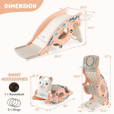 Costway 4-in-1 Kids Slide Rocking Toy with Basketball Hoop and Rings