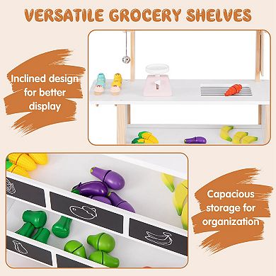 Costway Kids Ice Cream Cart Wooden Farmers Market Stand with Chalkboard & Storage