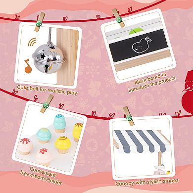 Costway Kids Ice Cream Cart Wooden Farmers Market Stand with Chalkboard & Storage