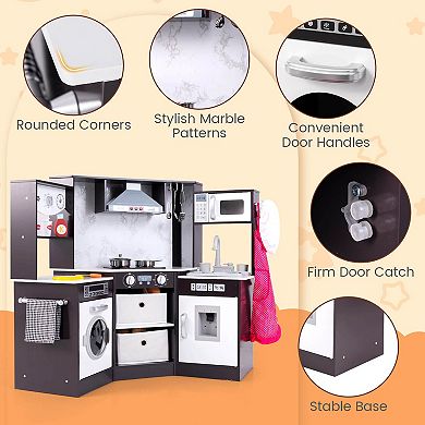 Costway Wooden Play Kitchen with Lighted Range Hood and Realistic Sounds