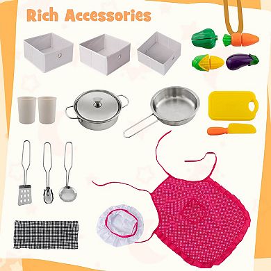 Costway Wooden Play Kitchen with Lighted Range Hood and Realistic Sounds