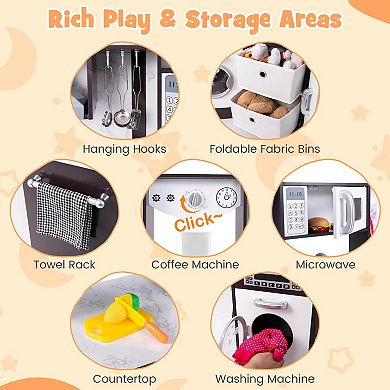 Costway Wooden Play Kitchen with Lighted Range Hood and Realistic Sounds