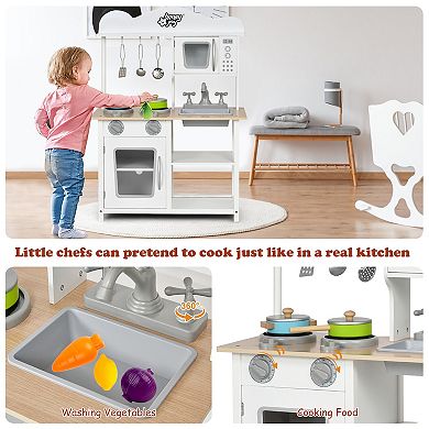 Costway Wooden Play Kitchen Set with Accessories & Sink