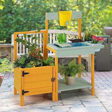 Costway Wooden Potting Bench with Planter Box Garden Trellis