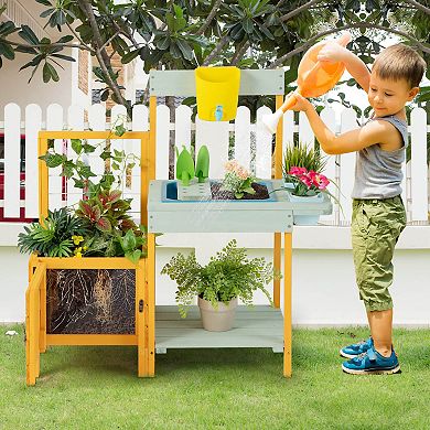 Costway Wooden Potting Bench with Planter Box Garden Trellis