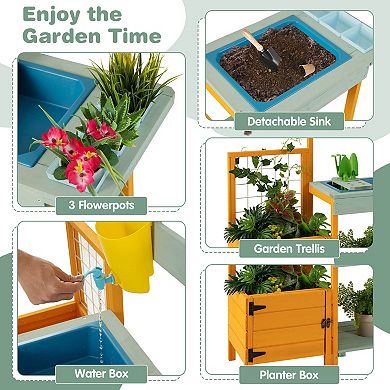 Costway Wooden Potting Bench with Planter Box Garden Trellis