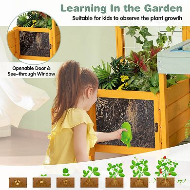 Costway Wooden Potting Bench with Planter Box Garden Trellis