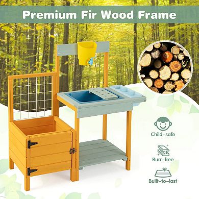 Costway Wooden Potting Bench with Planter Box Garden Trellis