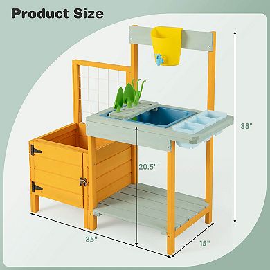 Costway Wooden Potting Bench with Planter Box Garden Trellis