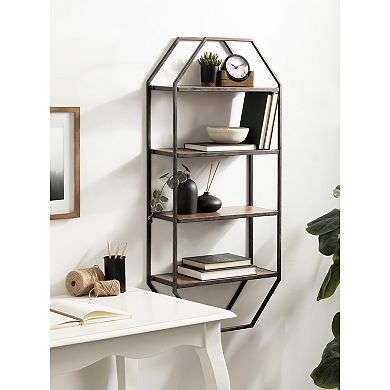 Adela Octagon Wood and Metal Shelf 41x8x19