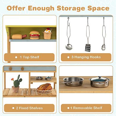 Costway Wooden Outdoor Kid's Mud Kitchen with Faucet & Water Box