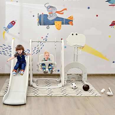 Costway 6-in-1 Toddler Slide and Swing Set Climber with Ball Games