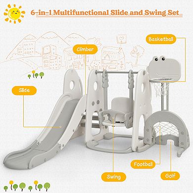 Costway 6-in-1 Toddler Slide and Swing Set Climber with Ball Games