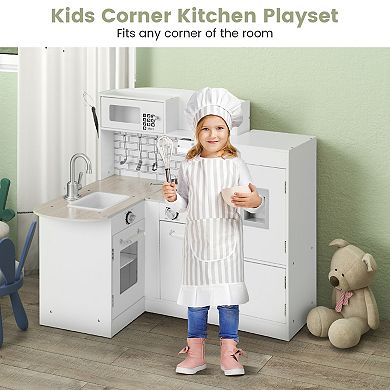 Costway Kid's Corner Kitchen Playset Wooden Chef with Sink and Stove