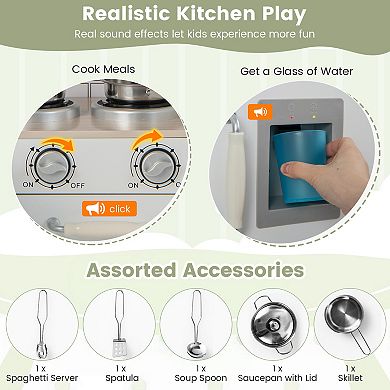 Costway Kid's Corner Kitchen Playset Wooden Chef with Sink and Stove