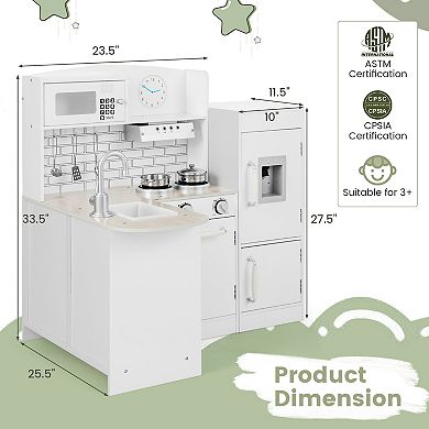 Costway Kid's Corner Kitchen Playset Wooden Chef with Sink and Stove