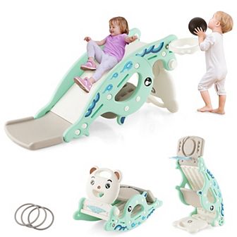 Costway 4-in-1 Slide Rocking Toy with Basketball Hoop