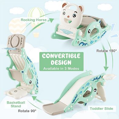 Costway 4-in-1 Slide Rocking Toy with Basketball Hoop
