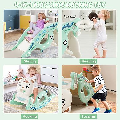 Costway 4-in-1 Slide Rocking Toy with Basketball Hoop