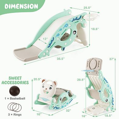 Costway 4-in-1 Slide Rocking Toy with Basketball Hoop