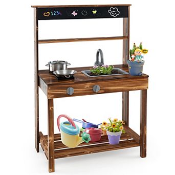 Costway Kids Mud Kitchen with Blackboard and Removable Sink