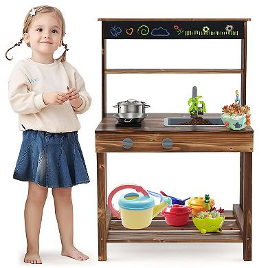 Costway Kids Mud Kitchen with Blackboard and Removable Sink