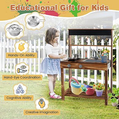 Costway Kids Mud Kitchen with Blackboard and Removable Sink