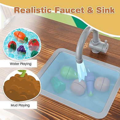 Costway Kids Mud Kitchen with Blackboard and Removable Sink