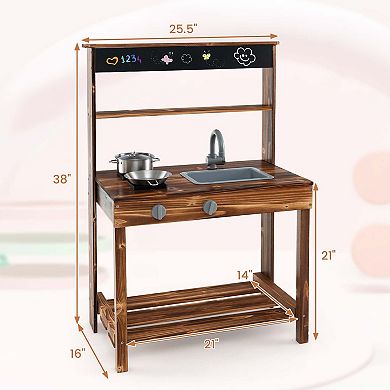 Costway Kids Mud Kitchen with Blackboard and Removable Sink