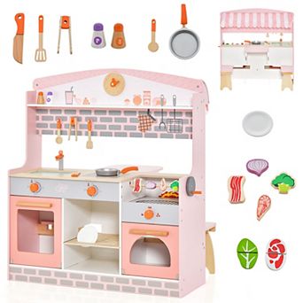 Costway 2-in-1 Kids Kitchen & Restaurant Playset with Canopy
