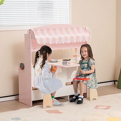 Costway 2-in-1 Kids Kitchen & Restaurant Playset with Canopy