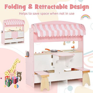 Costway 2-in-1 Kids Kitchen & Restaurant Playset with Canopy