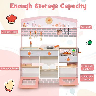 Costway 2-in-1 Kids Kitchen & Restaurant Playset with Canopy