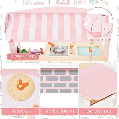 Costway 2-in-1 Kids Kitchen & Restaurant Playset with Canopy