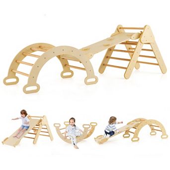 Costway 3-in-1 Kids Climber Set Wooden Play Arch with Slide and Climbing Ramp