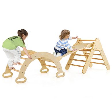 Costway 3-in-1 Kids Climber Set Wooden Play Arch with Slide and Climbing Ramp