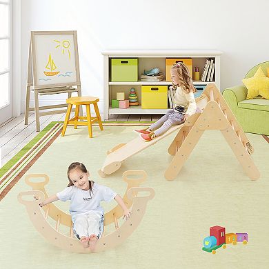 Costway 3-in-1 Kids Climber Set Wooden Play Arch with Slide and Climbing Ramp