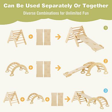 Costway 3-in-1 Kids Climber Set Wooden Play Arch with Slide and Climbing Ramp