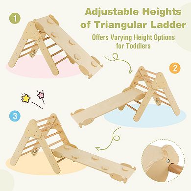 Costway 3-in-1 Kids Climber Set Wooden Play Arch with Slide and Climbing Ramp