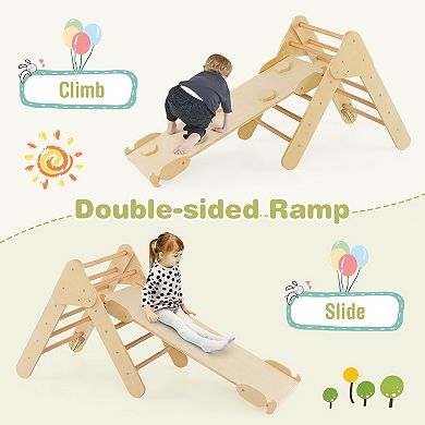 Costway 3-in-1 Kids Climber Set Wooden Play Arch with Slide and Climbing Ramp