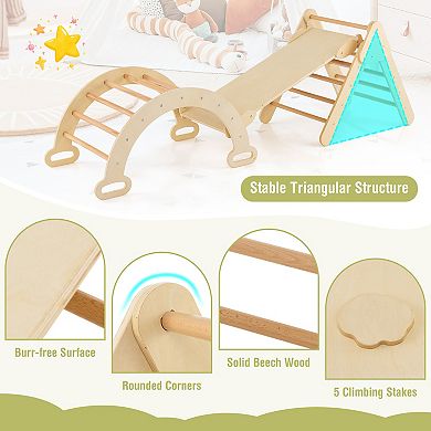Costway 3-in-1 Kids Climber Set Wooden Play Arch with Slide and Climbing Ramp