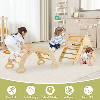 Costway 3-in-1 Kids Climber Set Wooden Play Arch with Slide and Climbing Ramp