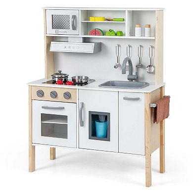 Costway Wooden Kitchen Playset with Microwave & Accessories