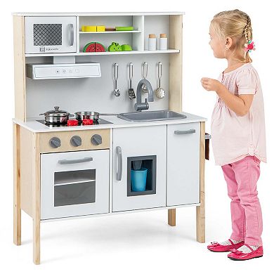 Costway Wooden Kitchen Playset with Microwave & Accessories