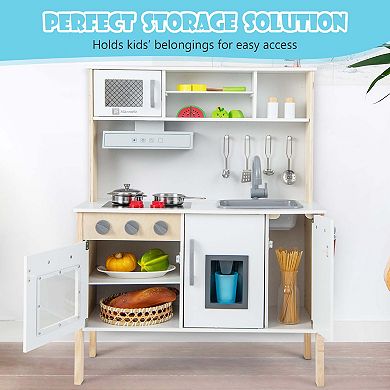 Costway Wooden Kitchen Playset with Microwave & Accessories